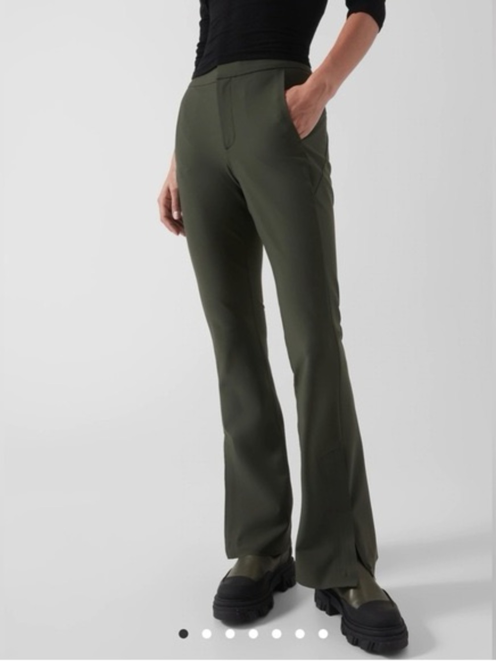 Athleta Stellar Flare Trousers in Aspen Olive, Green Flare Pants with Zippers, 6